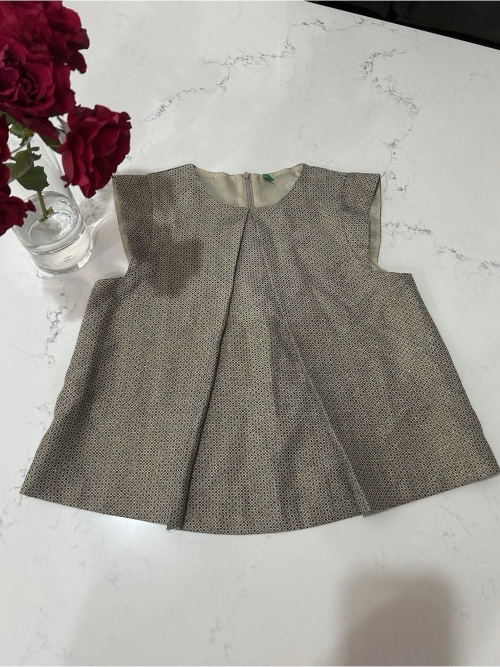 Benetton Geometric Jacquard Pleated Top Sz S⁠